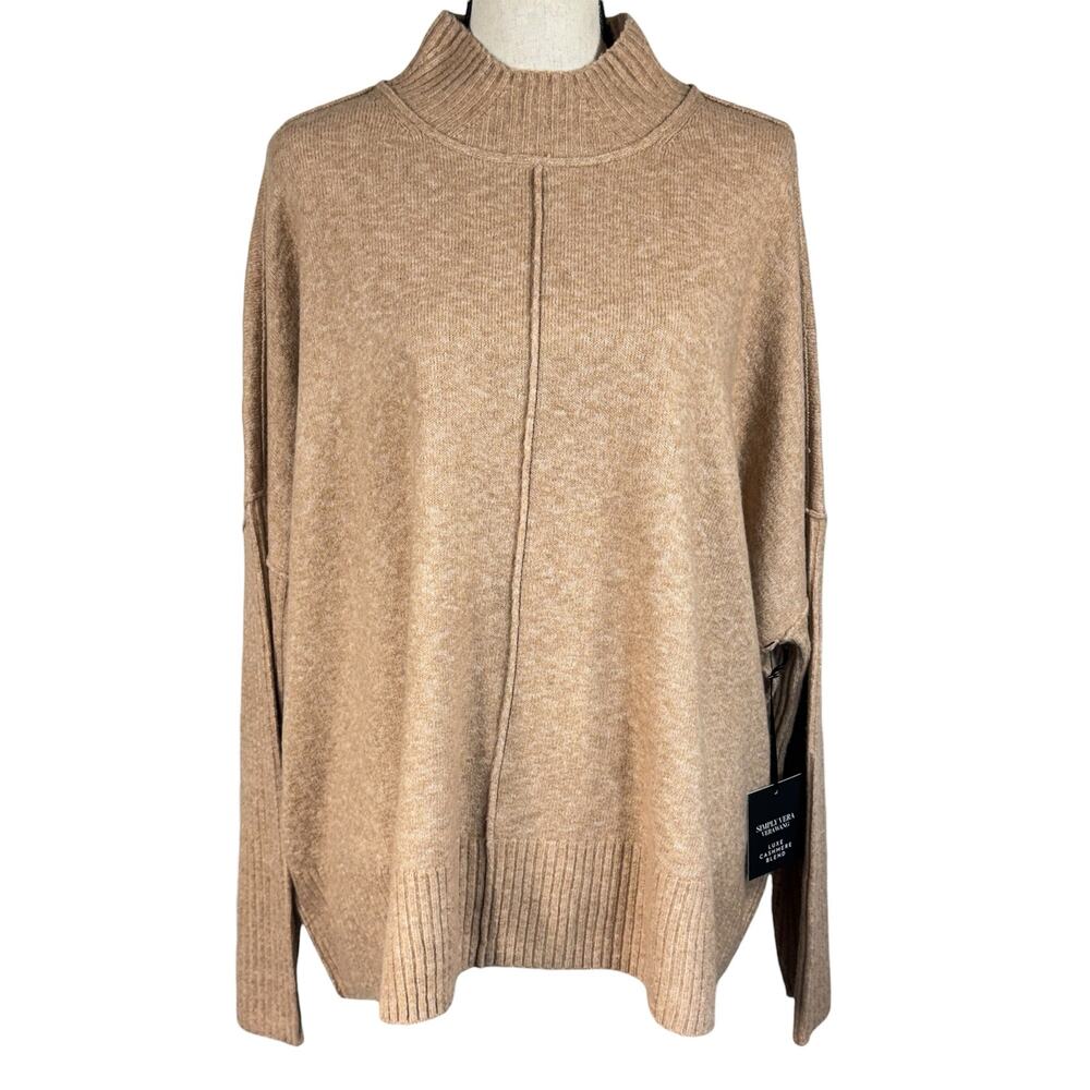 Simply Vera Vera Wang XX-Large Sweater Oversized Boxy Mock Neck Long Sleeve Tan